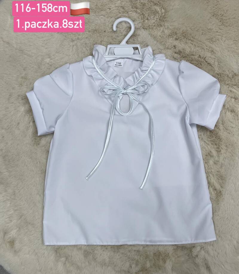 Bluzki dziewczęce Roz 116-158, 1 kolor Paczka 8 szt